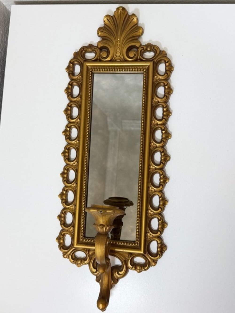VTG 1972 HOMCO 2352 Gold Mirrored Wall Sconce Candle Holder Hollywood Regency US